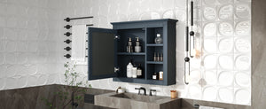 English Elm 30'' Modern Medicine Cabinet Wall Mirror with Hidden Storage and Adjustable Open Shelves for Bath Blue WF318452AAC