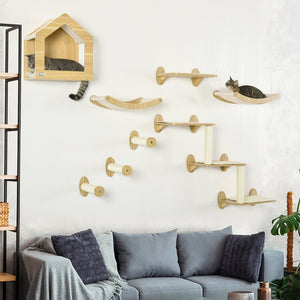 English Elm Pawhut Wall Mounted Cat Climbing Set with Hammock Perches Scratching Post and Plush Nest W2225P229218