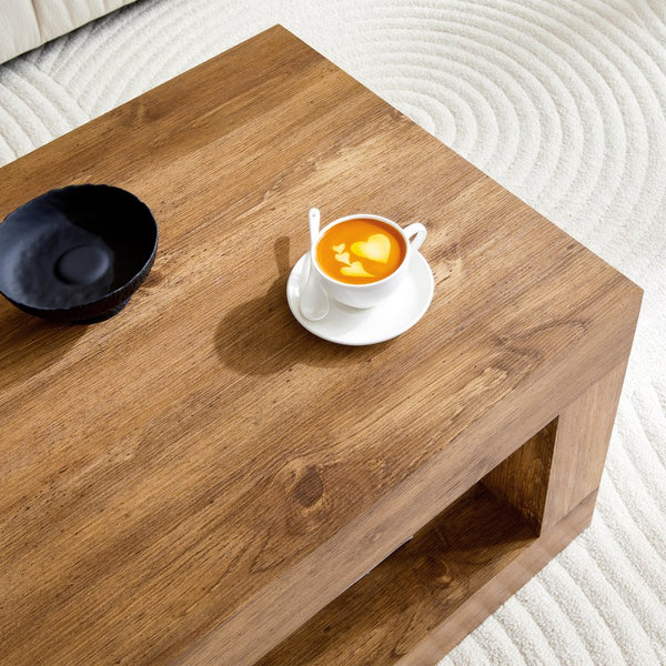 English Elm Modern Two Tier Rectangular Coffee Table with Open Shelf for Living Room Storage W3875P389550
