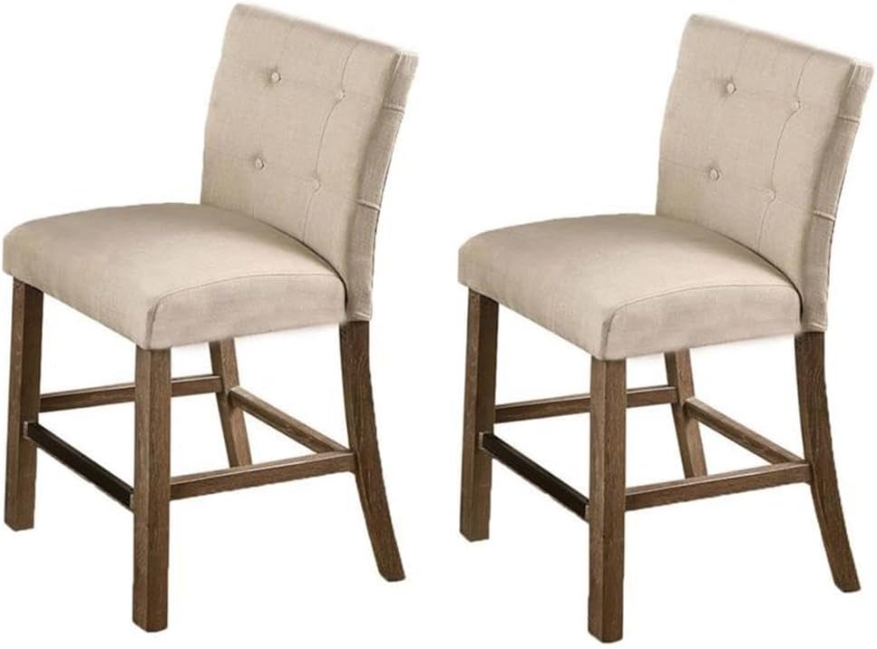 English Elm Set of 2 Upholstered Dining Chairs with Tufted Back Padded Seat, Beige Polyester Fabric, Wood Legs Light Gray 42 L x 21 W x 15 H B011P361846