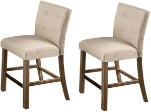 English Elm Set of 2 Upholstered Dining Chairs with Tufted Back Padded Seat, Beige Polyester Fabric, Wood Legs Light Gray 42 L x 21 W x 15 H B011P361846