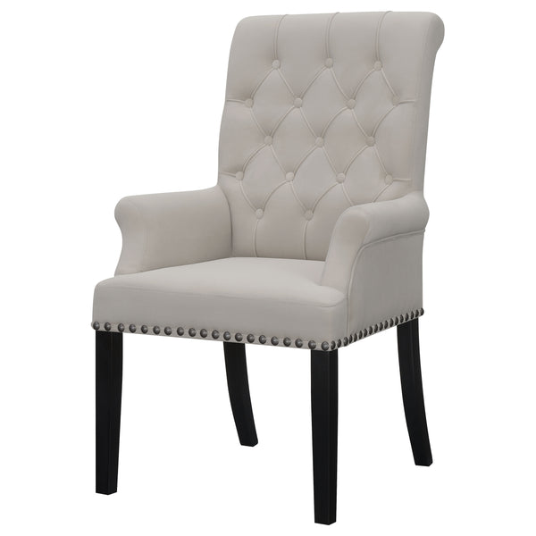English Elm Norwich Elegant Upholstered Dining Arm Chair with Button Tufting, Rolled Top & Nailhead Trim for Cozy Seating Sand B062P374086