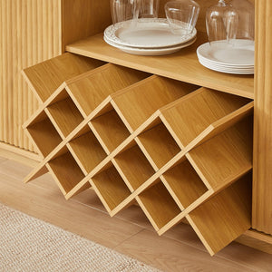 English Elm 58" Wavy Curved Sideboard with Wine Rack Glassware Holder and Adjustable Shelves Natural W1162P386374