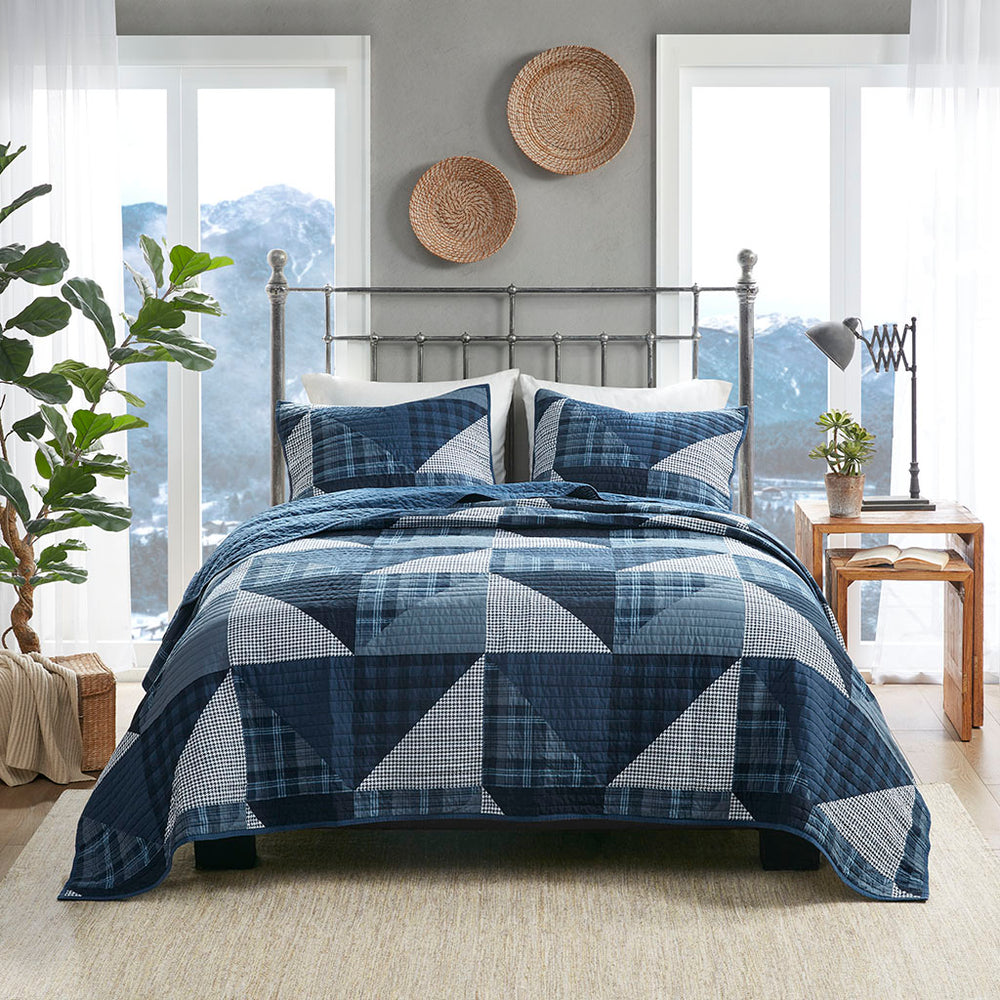 JLA Home Woolrich - Olsen Oversized Cotton Quilt Set with Cottage Geometric Patchwork, Reversible Channel-Quilted Comfort 96 L x 110 W x 0.25H WR13-3472