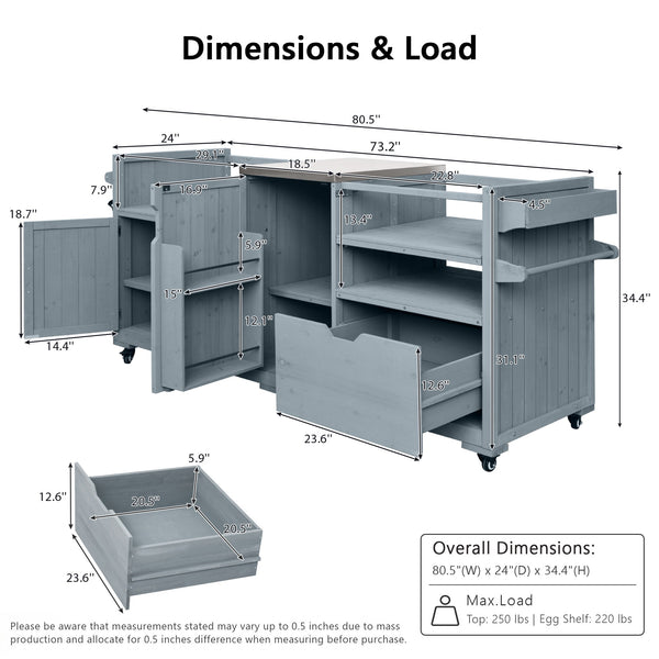 English Elm K&k 80.5 Inch Outdoor Kitchen Island Solid Fir Wood Stainless Steel Grill Cart Station Grey+Blue N707P392140G