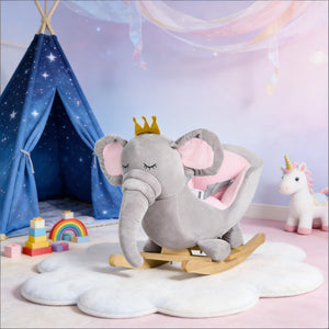 English Elm Elephant Plush Toddler Rocking Toy with Sound Effects Steel Frame and Sparkly Crown T3971P442354