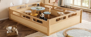 English Elm Queen Low Profile Floor Bed Pine Wood Frame Japandi Minimalist Bedroom Design Natural W1580P438796
