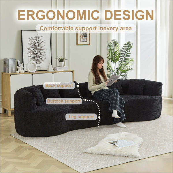 English Elm Curved Chenille Sectional Sofa Oversized Four Seat Cloud Foam Living Room Lounge W3505P355584