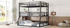 English Elm Full/Full Xl Metal Triple Bunk Bed With Safety Guardrails, Noise-Reduced Design, Black - Perfect For Space-Saving Solutions! W1580S00174