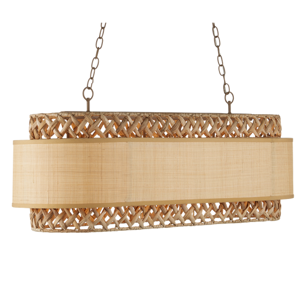 Isola Chandelier - Contemporary Khaki Wrought Iron Light with Natural Water Hyacinth & Grasscloth