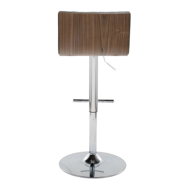 English Elm Mason Contemporary Adjustable Barstool Set Of 2 - Chrome, Walnut, Grey Faux Leather, Swivel Comfort B202S00976