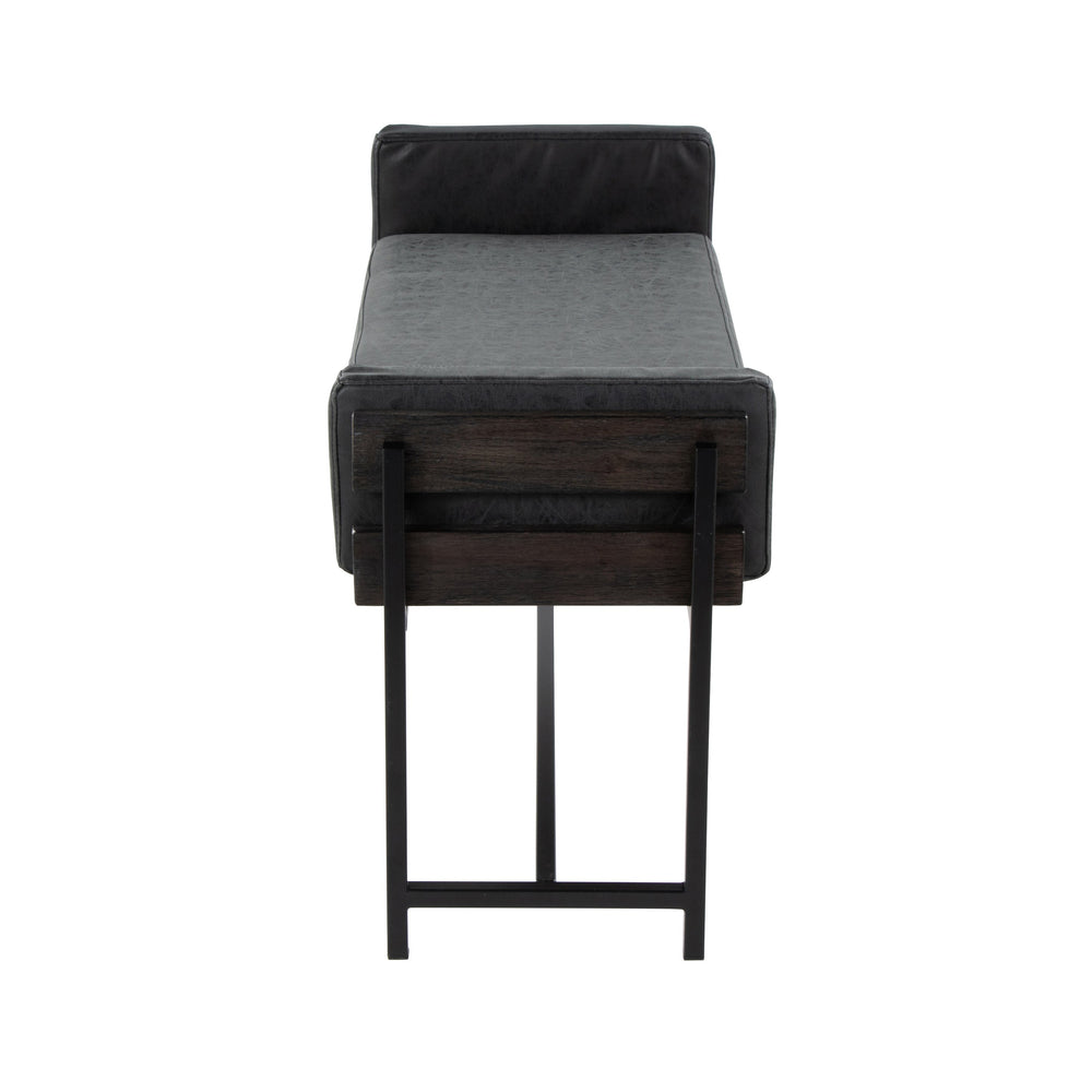 English Elm Kari 18" Farmhouse Bench - Grey Wood & Black Metal With Faux Leather Seat For Modern Home Decor B202S01136