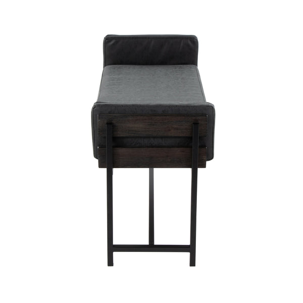 English Elm Kari 18" Farmhouse Bench - Grey Wood & Black Metal With Faux Leather Seat For Modern Home Decor B202S01136