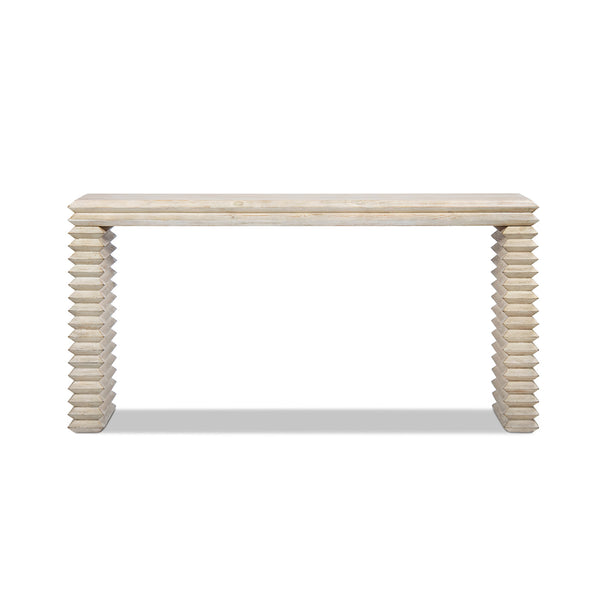 English Elm Veda Reclaimed Pine Whitewashed Geometric Console Table Sculptural Entryway Accent B2719P485495