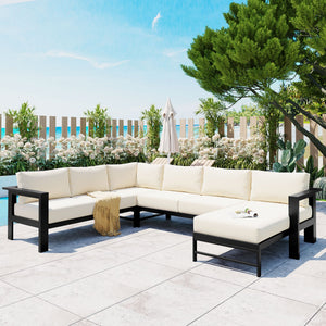 English Elm U_style Outdoor U-shaped Sectional with Iron Frame and Ultra Thick Foam Patio Seating WY000478AAA