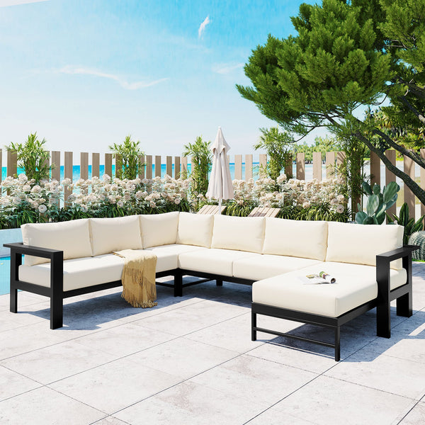 English Elm U_style Outdoor U-shaped Sectional with Iron Frame and Ultra Thick Foam Patio Seating WY000478AAA