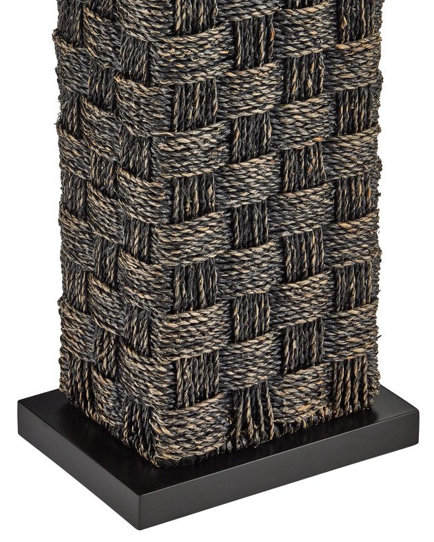 Currey & Company Eden Floor Lamp - Hand-twisted Seagrass Column With Gingham Pattern And Linen Shade, Artisan Crafted Black Seagrass 8000-0171-currey-company
