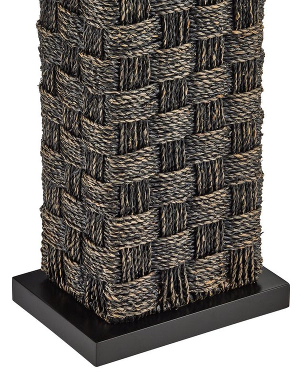 Currey & Company Eden Floor Lamp - Hand-twisted Seagrass Column With Gingham Pattern And Linen Shade, Artisan Crafted Black Seagrass 8000-0171-currey-company