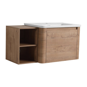 English Elm 40'' Wall-Mounted Vanity with White Ceramic Sink, Plywood Shelves, Soft-Close Door, Scratch-Resistant Finish W999S00380