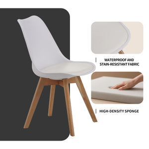 English Elm Set of four modern medieval dining chairs with cushioned PU seats, solid wooden legs, 300lb capacity, non-slip pads, durable waterproof finish, easy assembly, ergonomic back support for kitchen and dining spaces White W3851P368650