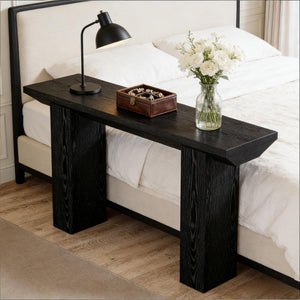 English Elm Practical Geometric Console Table with Matte Black Wood Grain Finish for Entryway or Sofa T3971P452021