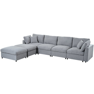 English Elm U_style Six Seat Chenille U Shaped Sectional Modular Sofa with Movable Ottomans Grey WY000474AAE