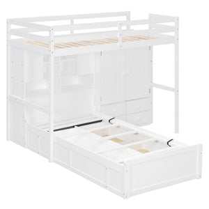 English Elm Twin Bunk Bed with Wardrobe Drawers Hydraulic Lift Shelves Kids Storage White LT000666AAK-1