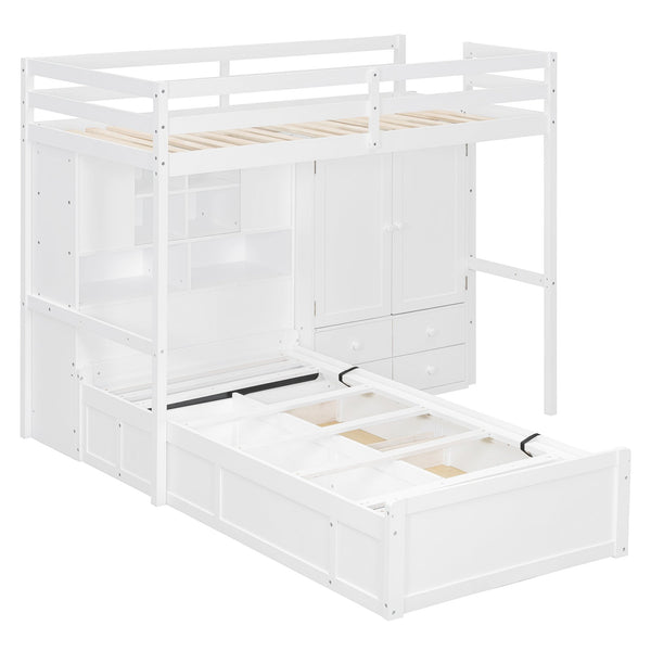 English Elm Twin Bunk Bed with Wardrobe Drawers Hydraulic Lift Shelves Kids Storage White LT000666AAK-1