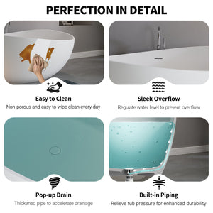 English Elm 63" Stone Resin Freestanding Soaking Tub Matte Sculpted Surface for Spa Bathroom W1920P410091