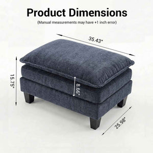 English Elm Modern Chenille Three Seat Sofa with Ottoman Usb Charging Ports and Storage Pockets Blue W2519S00004