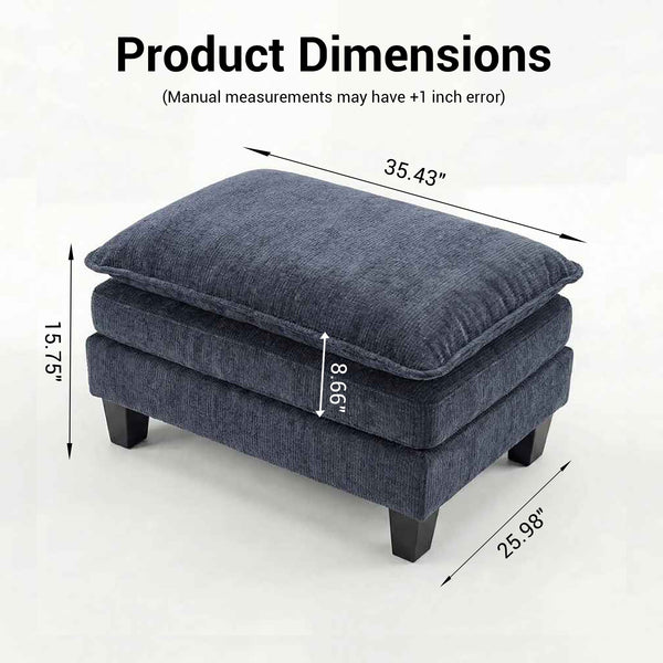 English Elm Modern Chenille Three Seat Sofa with Ottoman Usb Charging Ports and Storage Pockets Blue W2519S00004