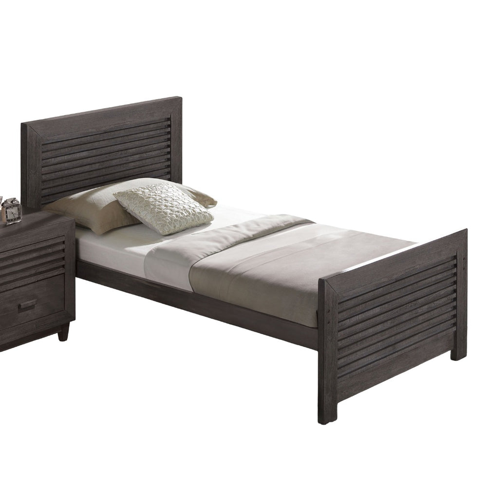 English Elm Transitional Twin Bed Solid Hardwood Slatted Panel Headboard Charcoal Finish Bedroom B2741S00760