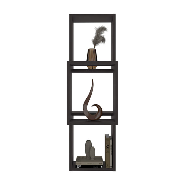 English Elm Stormi Wenge Wall-Mounted Geometric Shelf Unit — Asymmetrical Cube Design, Space-Saving Organizer B128P375286