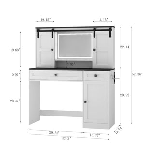 English Elm Farmhouse Vanity Table with Lighted Mirror Drawers and Hair Tool Storage for Bedroom W1321P423102