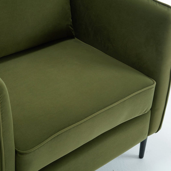 English Elm Accent Velvet Armchair Mid-century Modern Plush Seat with Metal Legs for Any Room Green W3244P325833