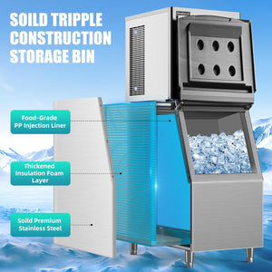 English Elm Commercial Stainless Steel Ice Maker 330 Lbs Daily Output for Bars Restaurants Cafes Black+Silver D858098813