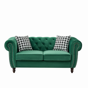 English Elm 65"chesterfield Velvet Tufted Sofa with Nailhead Trim Mid Century Two Seat Couch Green W3373S00064
