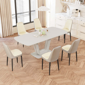 English Elm 62.99-78.74" Expandable Dining Set For 2-8 With 6 Comfortable Pu Chairs - Modern Kitchen Elegance W2189S00718