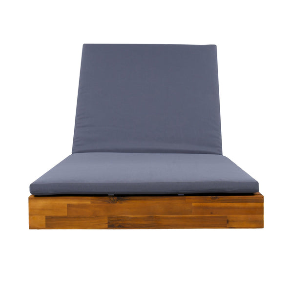 English Elm Boat-shape Acacia Wood Outdoor Chaise Lounge Slatted Teak Finish Poolside Recliner Dark Grey,Teak N770P380117T_N770P253018G