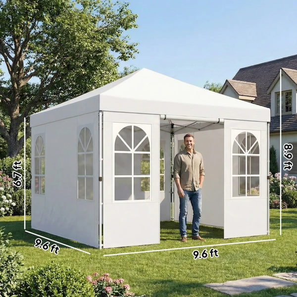 English Elm Outdoor Pop up Canopy with Steel Frame Upf 50 Sun Protection and Sidewalls White T3971P466916