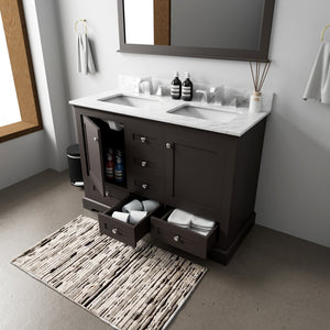English Elm Espresso 48-inch Double Bath Vanity with Soft-Close Drawers, Solid Wood Frame, Ample Storage Shelf B2731P258194