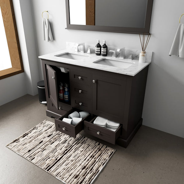 English Elm Espresso 48-inch Double Bath Vanity with Soft-Close Drawers, Solid Wood Frame, Ample Storage Shelf B2731P258194