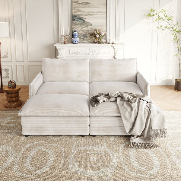 English Elm Corduroy 2-Seater Cloud Sofa With Movable Footrests - Modular Comfort For Living Rooms & More W834S00438