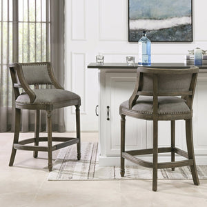 English Elm Jennifer Taylor Home - Paris 26.5" Farmhouse Counter Height Bar Stool with Upholstered Linen Seat, Hardwood Frame, Brass Footrest Gray B2719P238378