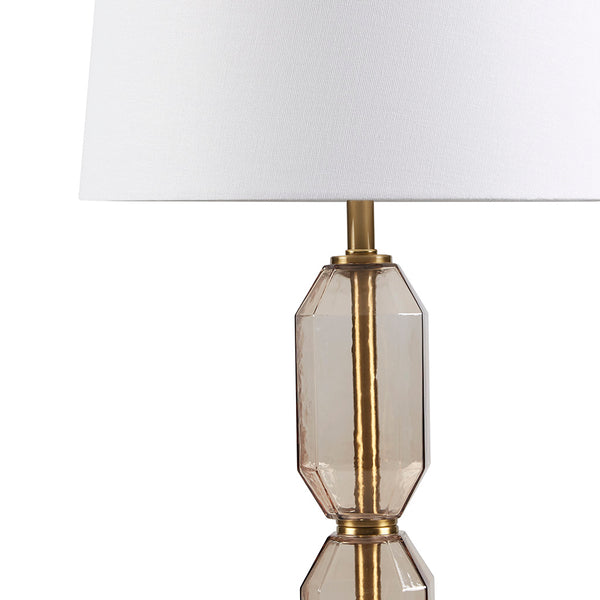 JLA Home 510 Design - Faceted Zirconia Table Lamp with Faceted Glass Body, Gold Accents & White Shade — Ambient LED Decor FB153-1184