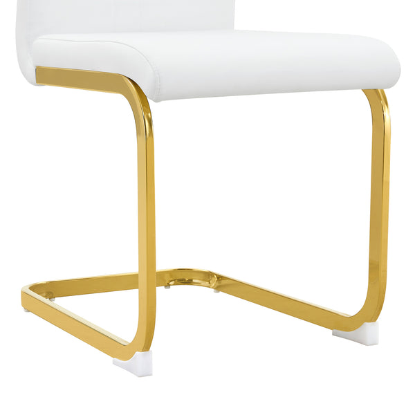 English Elm Modern Cantilever Gold Frame Pu Leather Dining Chairs Glam Set of Four Gold,White W3875P372858