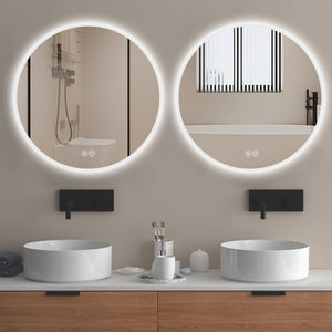 English Elm 32'' LED Round Mirror with Lights, Anti-Fog Touch Vanity, 3-Color Dimmable, Explosion-Proof Edge W2709P242511