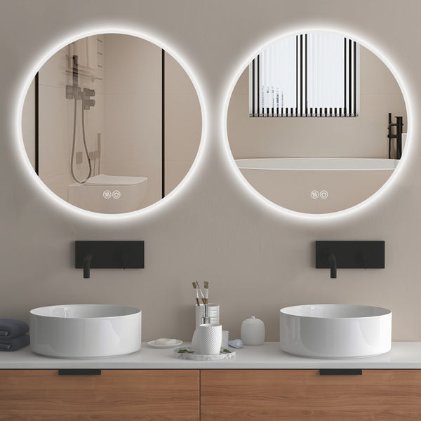 English Elm 32'' LED Round Mirror with Lights, Anti-Fog Touch Vanity, 3-Color Dimmable, Explosion-Proof Edge W2709P242511