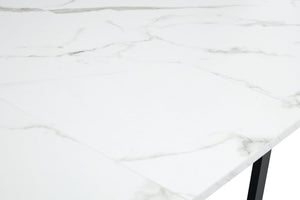 English Elm Modern Dual-surface Dining Table Mdf Marble and Grain Top with Powder-coated Metal Frame Black,White W3875P372892