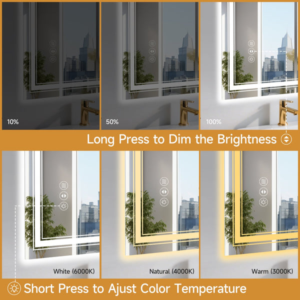 English Elm 28X36 Inch Frameless Led Smart Bathroom Mirror With Adjustable Lighting & Anti-Fog Features T3757P347016
